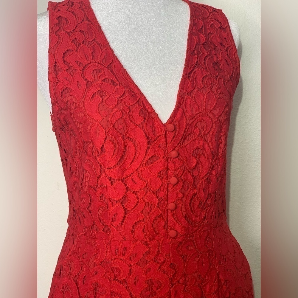 Anthropologie Jumpsuit pockets Jaeda Lace Wide-Leg Moulinette Soeurs Red size 2 - Picture 5 of 16